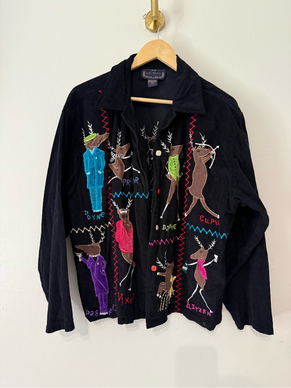 Vintage Black Embroidered Reindeer Holiday Jacket Shacket